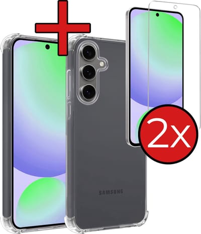 Hoesje - Met Screenprotector - 2 Stuks - Geschikt voor Samsung Galaxy S24 FE - Sterk & Shockproof - Back Cover - Siliconen Case - Telefoon Hoes - Shock Proof - Telefoonhoes - Transparant