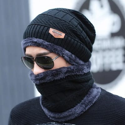 Winter - gevoerde Nek sjaal- Nekwarmer - Halswarmer - Motor - Colsjaal - Col - met voering - imitatiebont - windbescherming - Sjaal -Dames muts- Heren Muts-Heren sjaal - Gevoerde muts en sjaal - Muts met sjaal/col - 2 in 1-Zwart