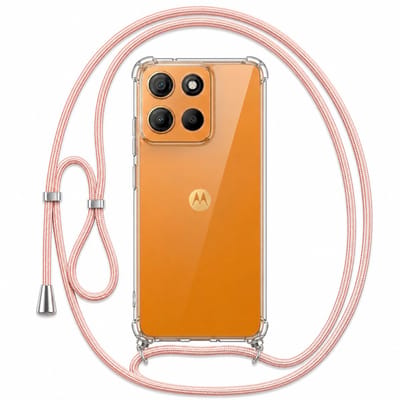 Geschikt voor Motorola Moto G15 (Power) / G17 (Power) Hoesje met Koord - Transparant - Verstelbaar Nekkoord - Schokbestendig - Rosegoud