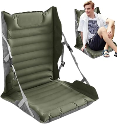 Opblaasbaar Kampeerkussen - Vloerkussen Campingstoel - Outdoor Ontspanning - Ergonomisch Rugsteun - 106 x 57 x 8 cm - Legergroen