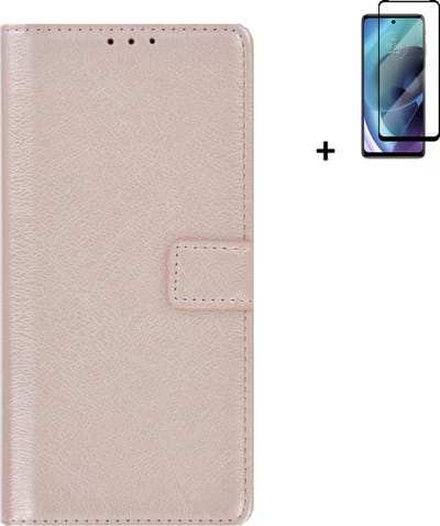 MoDo hoesje Geschikt voor Motorola Moto G60s - Kunstleer Book Case - Rose Goud met full screenprotector