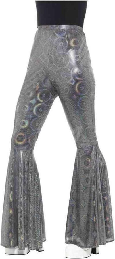 Smiffys - 70s Disco Flared Costume pants - S/M - Zilverkleurig