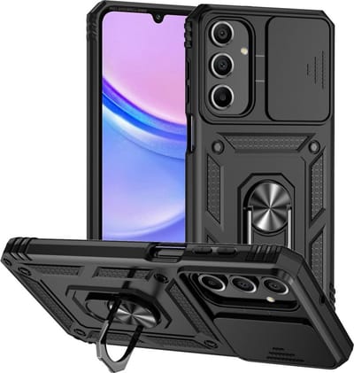 Coverup Hoesje - Geschikt voor Samsung Galaxy A16 Hoesje - Coverup Ring Kickstand Back Cover met Camera Shield - Zwart