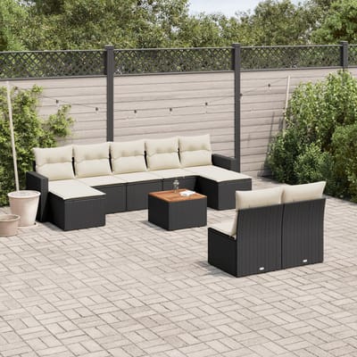 vidaXL - 10-delige - Loungeset - met - kussens - poly - rattan - zwart