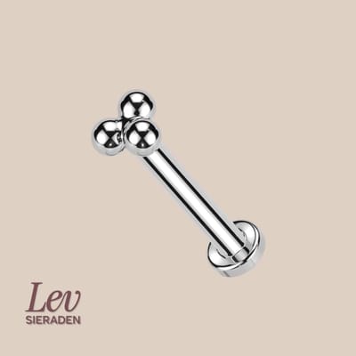 Lev Sieraden - Titanium internally threaded labret - 1.2mm - 8 mm met 3 balls - Intern geschroeft labret Zilver - Piercing - labret piercing - neuspiercing staafje - tragus piercing - Oorpiercing