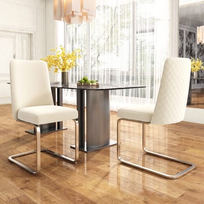 Set van 2 Eetkamerstoelen - Velvet - Eetkamerstoel - Metalen Poten - Golvende textuur op de achterkant - Modern Design - Geschikt voor woonkamer en slaapkamer - Beige