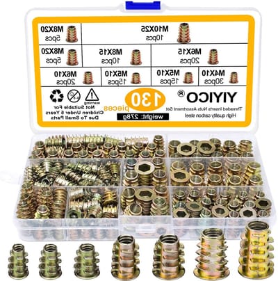 Draadinvoegen voor Hout, M4, M5, M6, M8, M10, 130-delige Set, Zinklegering Moeren voor Meubelverbindingen