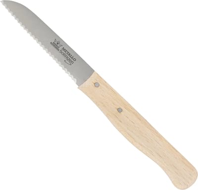 Metallo Professioneel Keukenmes - Gekarteld Lemmet - Ergonomisch Houten Handvat - 75 mm - Roestvrij Staal