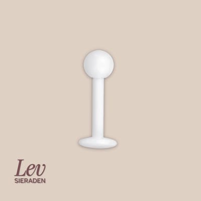 Lev Sieraden - 1.2 x 6 mm Bioplastic labret met 3mm ball - Wit kleurig - Retainer piercing - PTFE - Bioflex