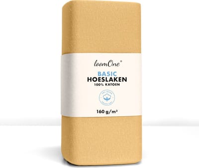 Loom One Hoeslaken – 100% Jersey Katoen – 90x200 cm – tot 25cm matrasdikte– 160 g/m² – Beige