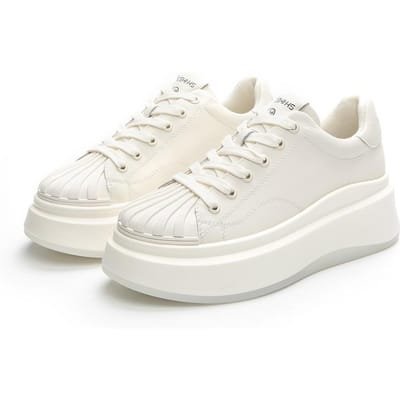 Leren Shell Head Kleine Witte Schoenen Dames Winter Nieuw Dikke zool Plus Fluweel Alles-match Casual Sportschoenen 40 white