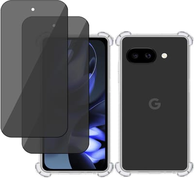 TechNow Hoesje + 2x Privé Screenprotector geschikt voor Google Pixel 9a – Privacy Tempered Glass - Case Transparant