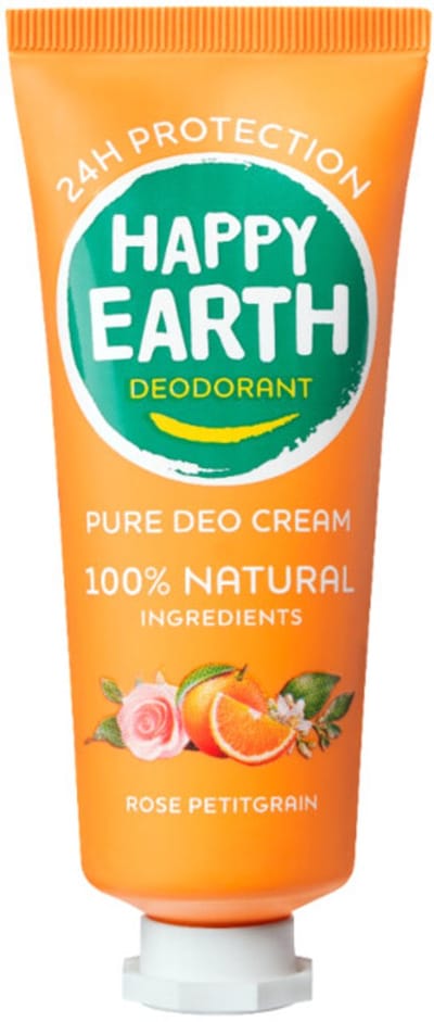 Happy Earth Deodorant Crème Rose Petitgrain - 100% Natuurlijk - 24 Uur Bescherming - Zonder Aluminium-chloorhydraat - Verzorgend na Scheren - 40 ml