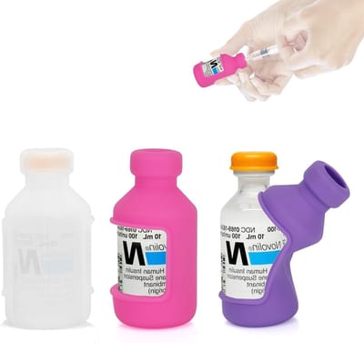 Set van 3 Silicone Beschermhoezen voor Insulineflessen en Spuiten, Bescherming tegen Breken, Geschikt voor Diabeteszorg, Verkrijgbaar in Wit, Roze en Paars