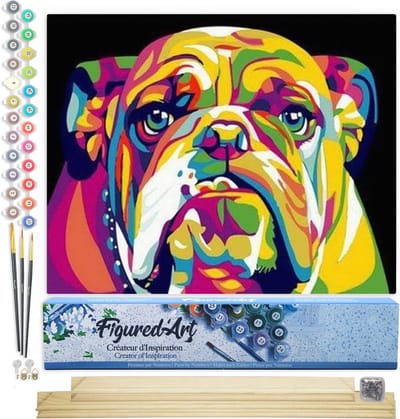 Figured'Art Schilderen op Nummer Volwassenen canvas Bulldog popart - Handwerk acrylverf Kit DIY Compleet - 40x50cm met DIY houten lijst