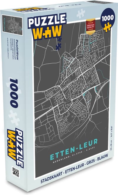 Puzzel Stadskaart - Etten-Leur - Grijs - Blauw - Legpuzzel - Puzzel 1000 stukjes volwassenen - Plattegrond
