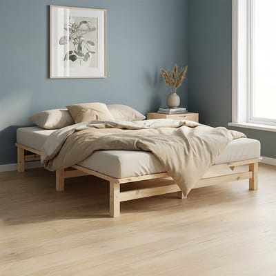 Homestyle4u Palletbed - 140x200 cm - Tweepersoonsbed - Houten Bed - Natuurlijke kleuren
