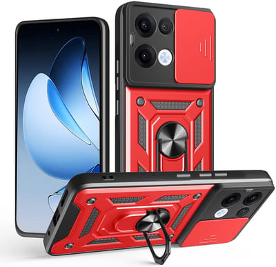 MobyDefend Hoesje - Geschikt voor Oppo Reno13 - Pantsercase Met Draaibare Ring - Rood