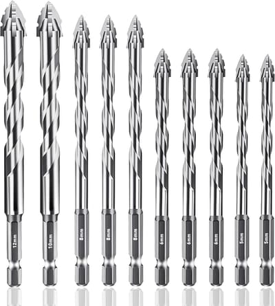 Tegelboor Set - Glasboor Keramiekboor - Boren in Hard Materiaal - 4 Snijvlakken - 10 Stuks - Zilver