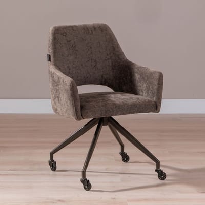 Bronx71® Eetkamerstoel met wieltjes Mexx velvet bruin - stoel