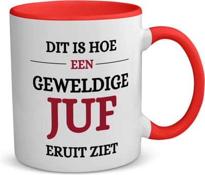Akyol - geweldige juf eruit ziet koffiemok - theemok - rood - Juf - beste juf - school - verjaardagscadeau - afscheidscadeau - kado - 350 ML inhoud