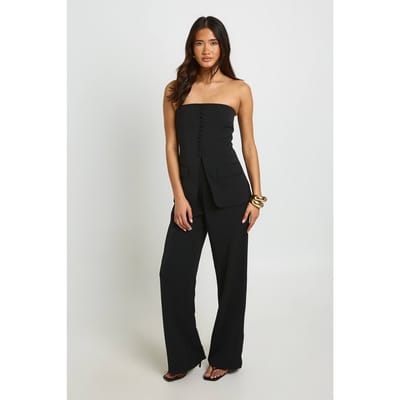 boohoo Dames Getailleerde Bandeau Jumpsuit Met Wijde Pijpen | Zwart | Maat: 36