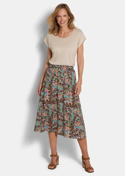 Figuurvriendelijke rok met zakken - meerkleurig / gedess. - Gr. 19 van Goldner Fashion