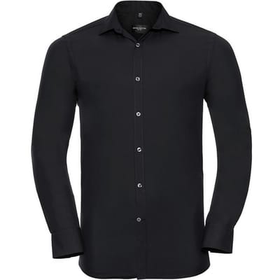 Russell Collection Heren Ultimate Stretch Shirt met Lange Mouwen (Zwart)