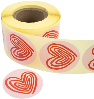 Cadeau stickers - 500 stuks - 'Line heart' 50mm - Stickers volwassenen - Sluitstickers - Sluitzegel - Ronde stickers op rol