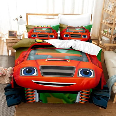 Cartoon Auto Huis Dekbedovertrek Set 3D Kinder Beddengoed Set Schattig Bedrukt Cartoon Dekbedovertrek Kussensloop, Slaapkamer Decoratie 135x200cm