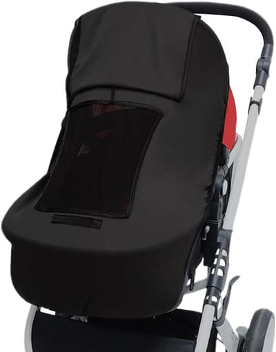 Kinderwagen zonwering - Baby zonnedak - Buitenactiviteiten met baby - Geïntegreerd rolvenster - 85 x 67 cm - Zwart