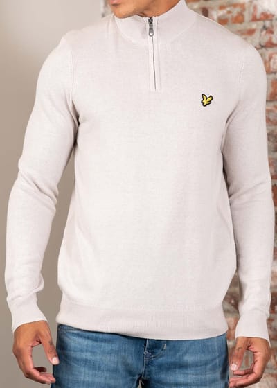 Lyle & Scott Cotton Merino Quarter Zip Jumper Truien & Vesten Heren - Sweater - Hoodie - Vest- Beige - Maat S