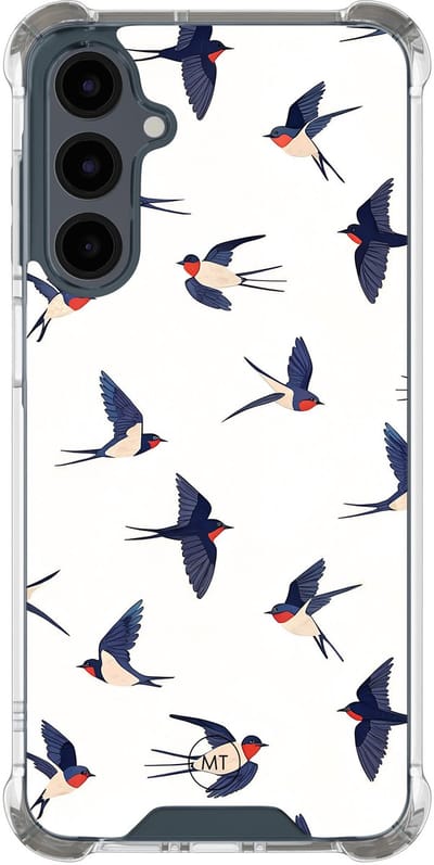 Hoesje (shockproof) geschikt voor Samsung Galaxy A16 - Birdies - Extra sterke case - TPU/polycarbonaat - Print - Blauw, Transparant