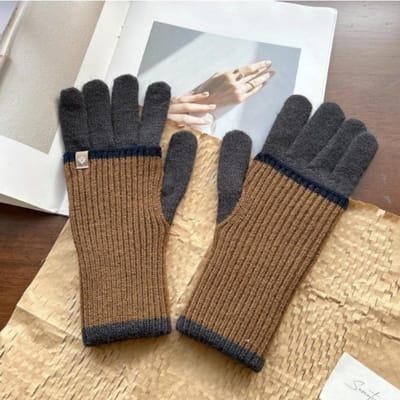Couple Cyclisme Ski Écran Tactile Homme et Femme Bloc de Couleurs Gants Tricotés Version Coréenne Longs Chauds Gants de Cyclisme Étudiant Automne black