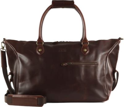 BUCKLE & SEAM Leren Reistas Linwood Blu Weekender Brown Donkerbruin