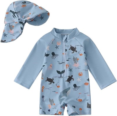 Lange Mouwen Zwempak voor Baby Jongens met Hoed - Geschikt voor 6 Maanden tot 6 Jaar - Comfortabel en Sneldrogend Zwemkleding