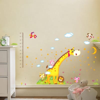 Muurstickers, decoratieve zelfklevende groeimeter, giraffe en Afrikaanse dieren