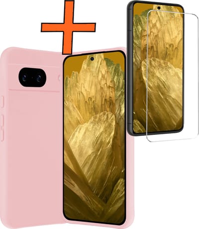 Hoes - Met Screenprotector - Geschikt voor Google Pixel 8a - Sterk & Shockproof - Back Cover - Siliconen Case - Telefoon Hoes - Lichtroze