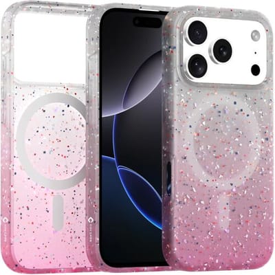 Coverzs Recycled Magsafe hoesje geschikt voor iPhone 17 Pro Max - Magsafe telefoonhoesje - Glitter hoesje - Schokbestending