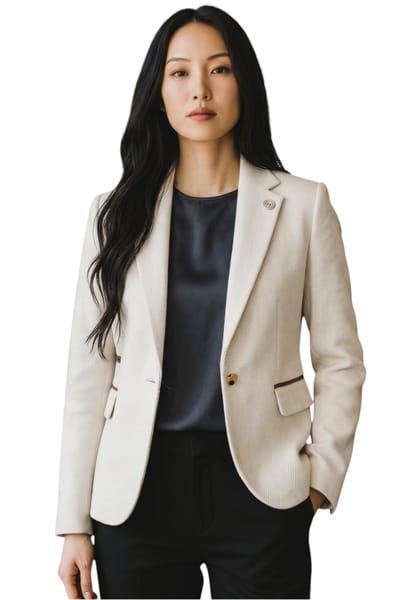 Dames crèmekleurige wollen tweed visgraat-ruitje blazer - WS-1