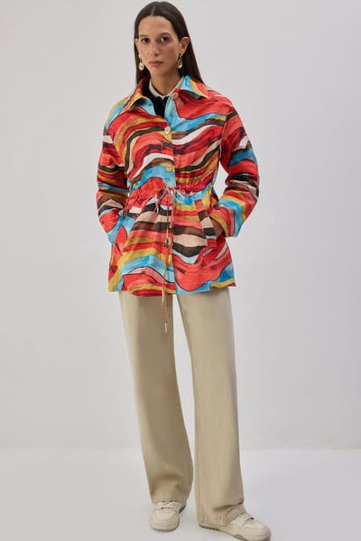 Touché Privé - Korte trenchcoat met abstracte print - Meerkleurig - Dames