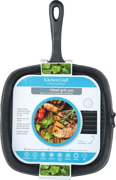 KC Blue Vierkante Gietijzeren Grillpan met Ribbels - Inductieveilig 23 centimeter (9") - Zwart