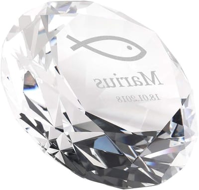 Glazen Diamant - Kristal Glas Decoratie - Persoonlijk Cadeau - Individueel Gegraveerd - 8cm Doorsnede - Transparant
