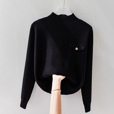 T-shirt de base à col haut pour femmes Coupe ample Pull d'intérieur d'hiver Pull tricoté Haut décontracté pour femmes 3XL
