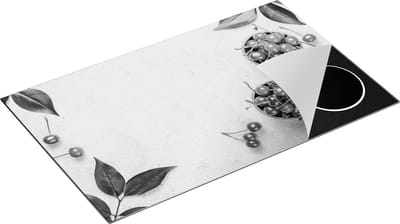 Chefcare Inductie Beschermer Rode Kersen op Wit Beton - Zwart Wit - 85x52 cm - Afdekplaat Inductie - Kookplaat Beschermer - Inductie Mat