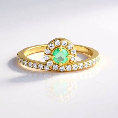 Cavill - Elegante ring 925 sterling zilver verguld - Colombiaanse smaragd 0,328 ct rond - 30 Cambodjaanse zirkonen pavé - Verfijnde sieraden