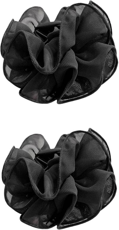 Set van 2 Grote Zwarte Chiffon Haarspeldjes met Roze Bloemen en Strikken - XL Krokodillenklem