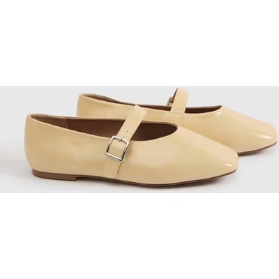 boohoo Dames Extra Brede Pasvorm Ballerina's Met Vierkante Neus | Boter | Maat: 41