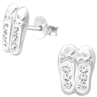 Joy|S - Zilveren ballet ballerina schoentje oorbellen - 7 x 9 mm -  danseres - met kristal - oorknoppen voor kinderen