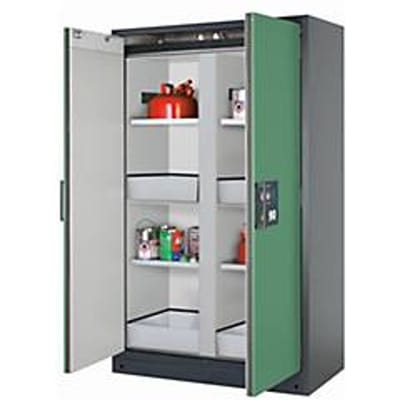 Veiligheidskast type 90 asecos Q-CLASSIC-90, scharnierende deuren, reseda groen front, B 1193 x D 615 x H 1953 mm